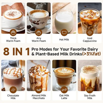 AMZCHEF 8-in-1 Milk Frother Electirc, 17oz (500ml) Stainless Steel Coffee Frother & Steamer, Mousseur A Lait for Latte, Cappuccino, Hot Chocolate, Hot Chocolate, Dishwasher Safe