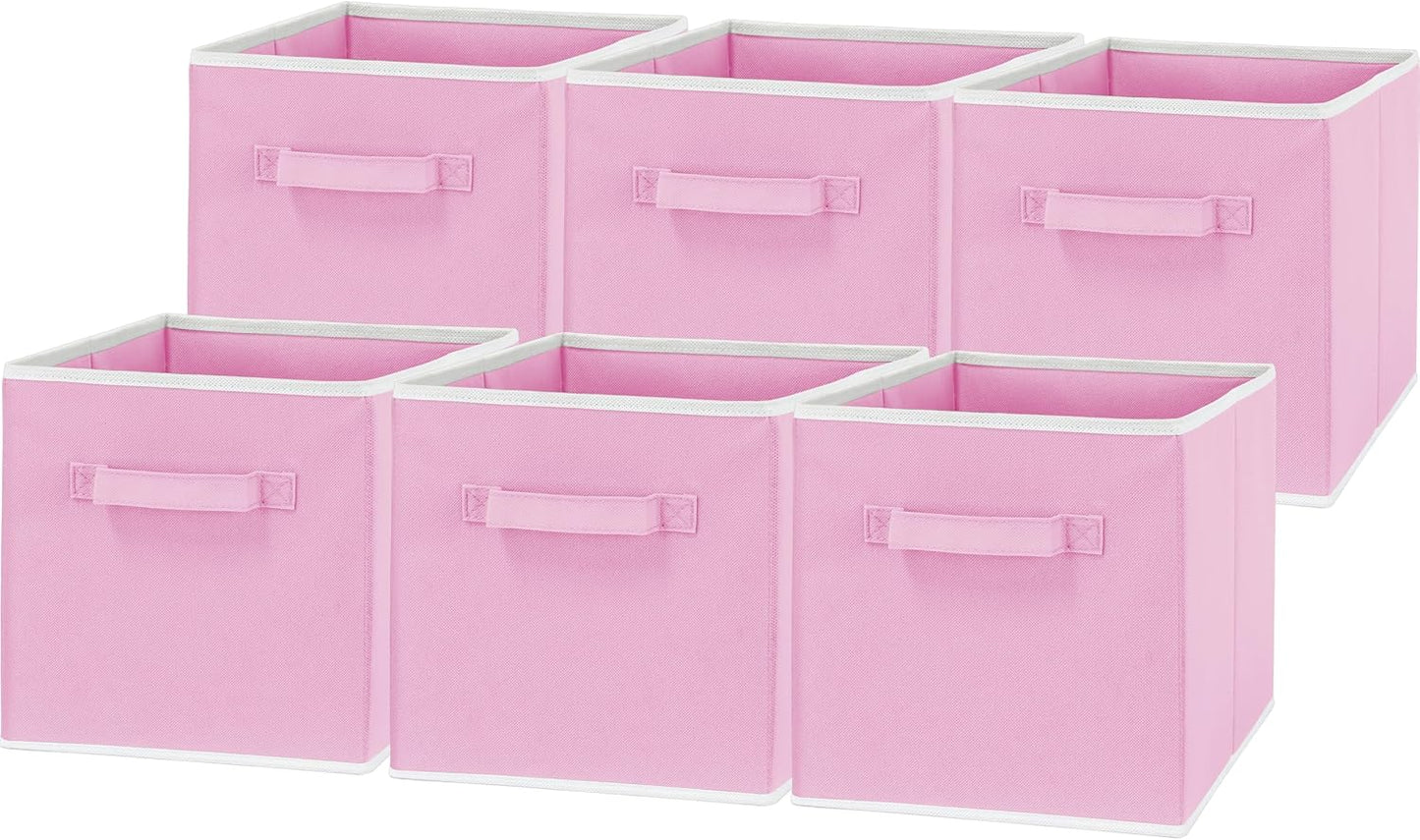 Foldable Fabric Cube Storage Bin Organizer Set, Collapsible Storage Boxes with Handles for Shelves, Closets and Home Organization (6 Pack, Pink) - PuriLite