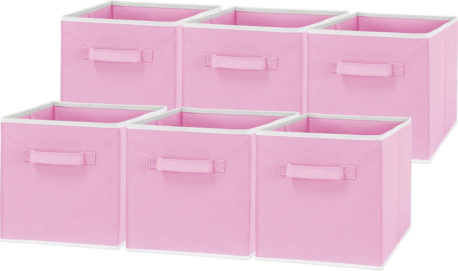 Foldable Fabric Cube Storage Bin Organizer Set, Collapsible Storage Boxes with Handles for Shelves, Closets and Home Organization (6 Pack, Pink) - PuriLite