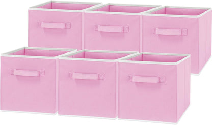 Foldable Fabric Cube Storage Bin Organizer Set, Collapsible Storage Boxes with Handles for Shelves, Closets and Home Organization (6 Pack, Pink) - PuriLite