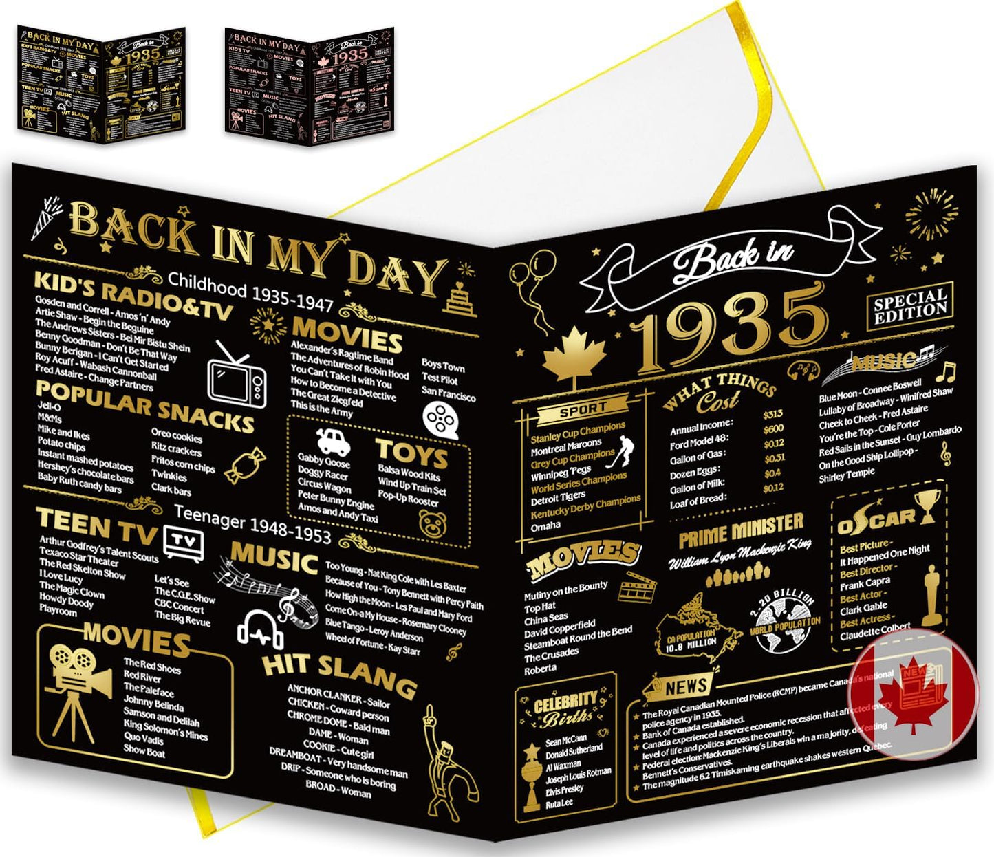 50th Birthday Card, Jumbo CANADA 25x20cm Back in 1975, Gilding Happy 50th Birthday Decoration for Woman, Men, Funny 50 Birthday Gifts for Wife, Husband, Him, Her, Mom
