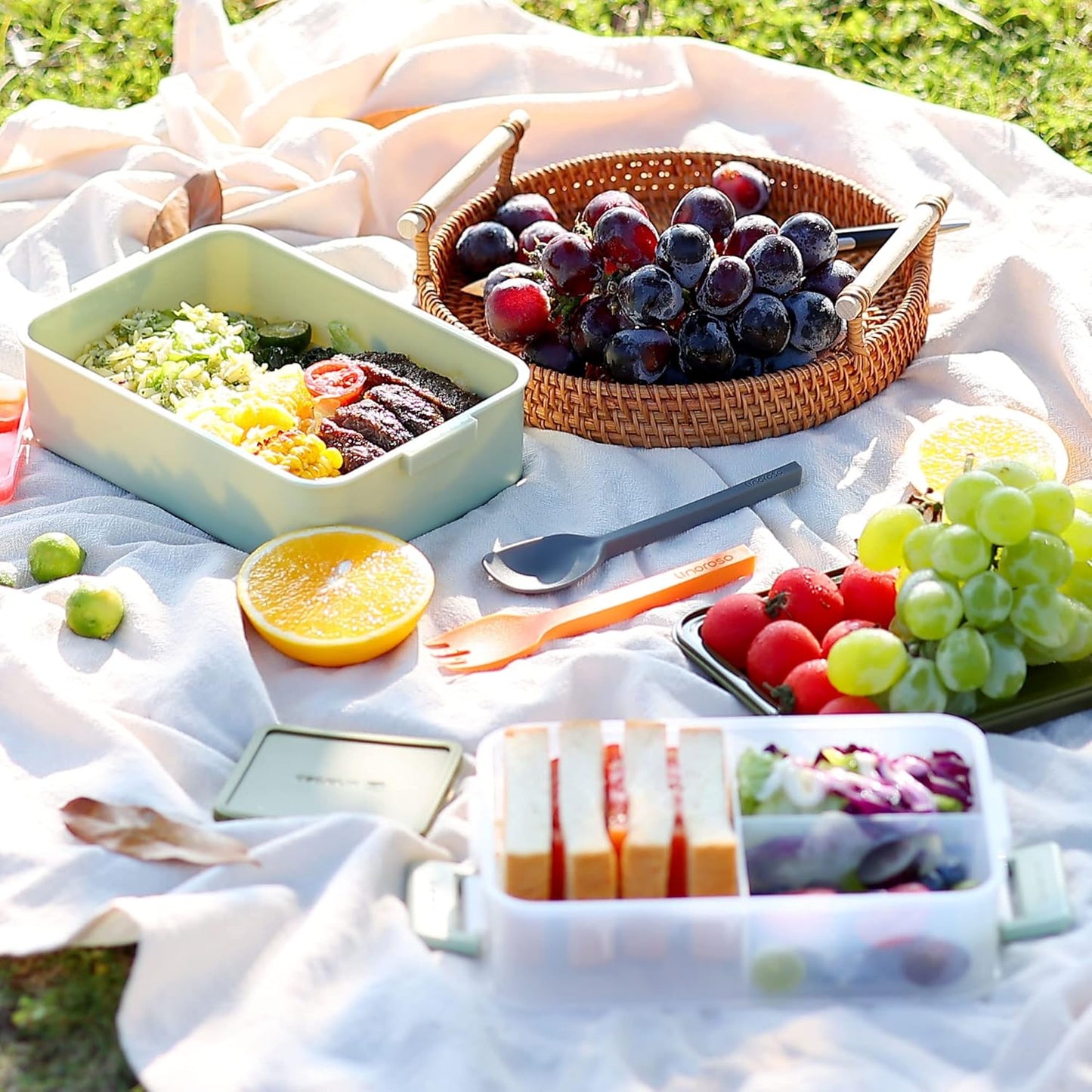 Linoroso Stackable Bento Box Adult Lunch Box | Meet All You On-The-Go Needs for Food, Salad and Snack Box, Premium Bento Lunch Box for Adults Include Utensil Set, Dressing Containers - Pale Mint