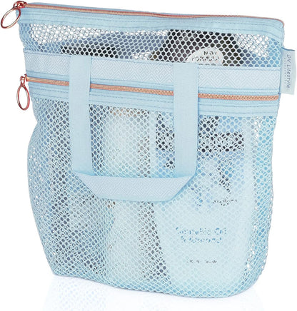 Mesh Shower Caddy Portable 10.2x9.9'' Shower Bag with Zipper & 2 Pockets. Shower Tote Ideal for Gym, Travel, Camp, Beach, for Sunscreen, Dorm & College Essentials (Black)
