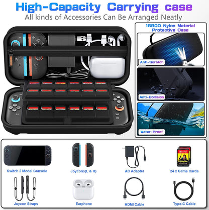 Daydayup Switch Carrying Case Compatible with Nintendo Switch/Switch OLED, with 20 Games Cartridges Protective Hard Shell Travel Carrying Case Pouch for Console & Accessories, Black