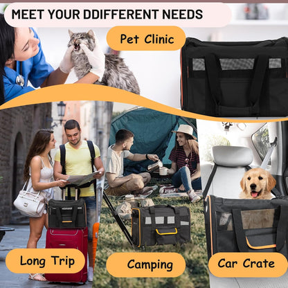 UNICITII Pets Carrier for Small Cat, Dog Medium Cats Puppies up to 20 Lbs, Airline Approved Carrier Soft Sided, Collapsible Travel Puppy Carrier (Grey-with Wheels)