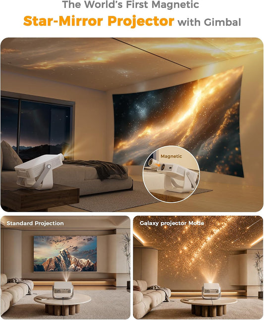 Portable-Projector-4k with Auto Focus,Jimveo AI Movin 3.0 OS, Official Apps | Magnetic Creative Filter,180° Stand,40W Audio,2500 Bright,Smart-Projector WiFi 6 & BT5.4,Mini Projecteur for Outdoor/Indoor
