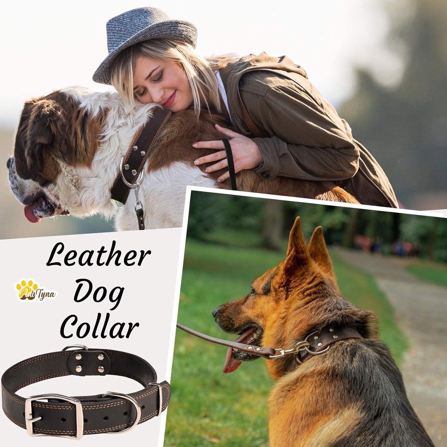 ADITYNA Heavy-Duty Leather Dog Collar for Medium Dogs - Soft and Strong, 100% Genuine Leather - Collier Pour Chien (Medium: Fit 13" - 20" Neck, Brown)