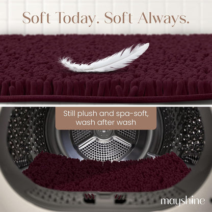 Soft Plush Chenille Bathroom Rug, Absorbent Microfiber Bath Mat, Machine Washable, Non-Slip Grip, Quick-Dry, Thick Shag Carpet Great for Bath, Shower Floor, Bedroom, or Door Mat (Beige, 17x24)