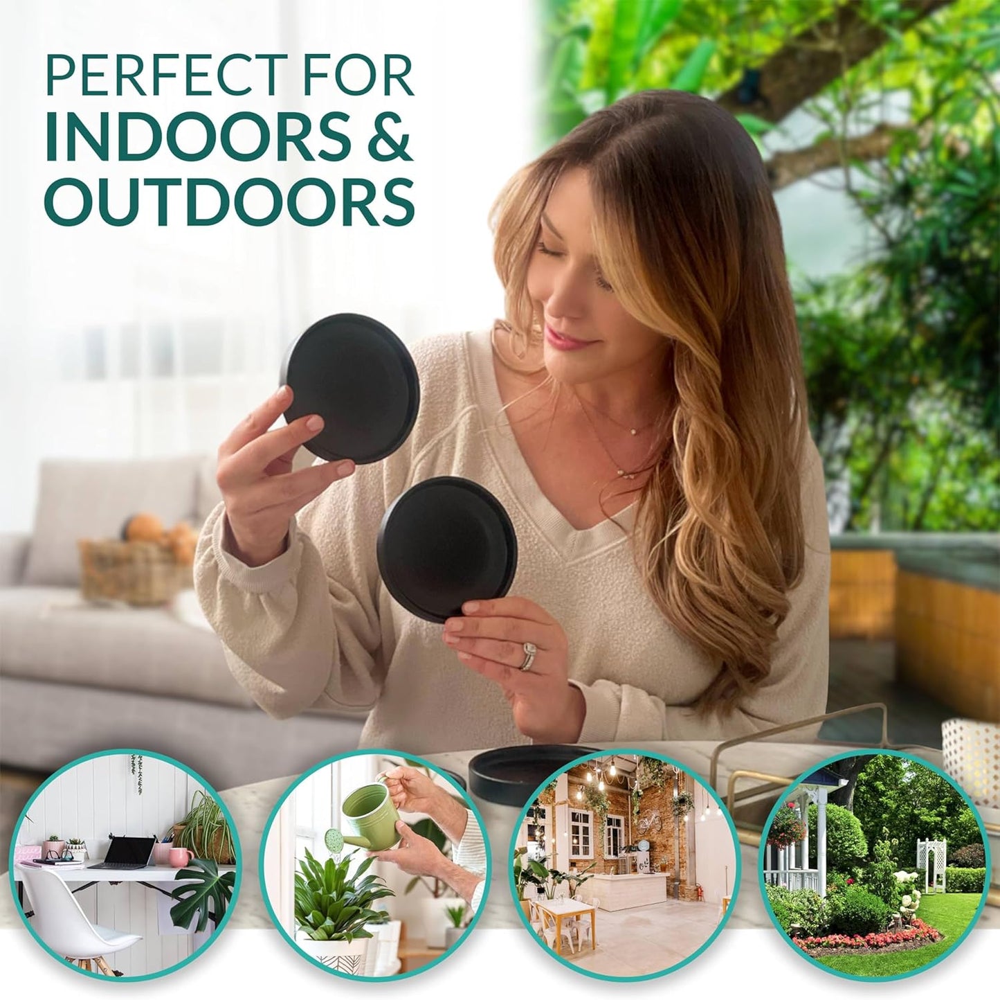 Heavy Duty Ceramic Black Plant Saucer - with Silicone Feet for Added Surface Protection - Scratch-Resistant Plant Drip Trays for Pots 8.3" at the Base or Less, Plant Plate, 7-8 Inch Plant Saucer