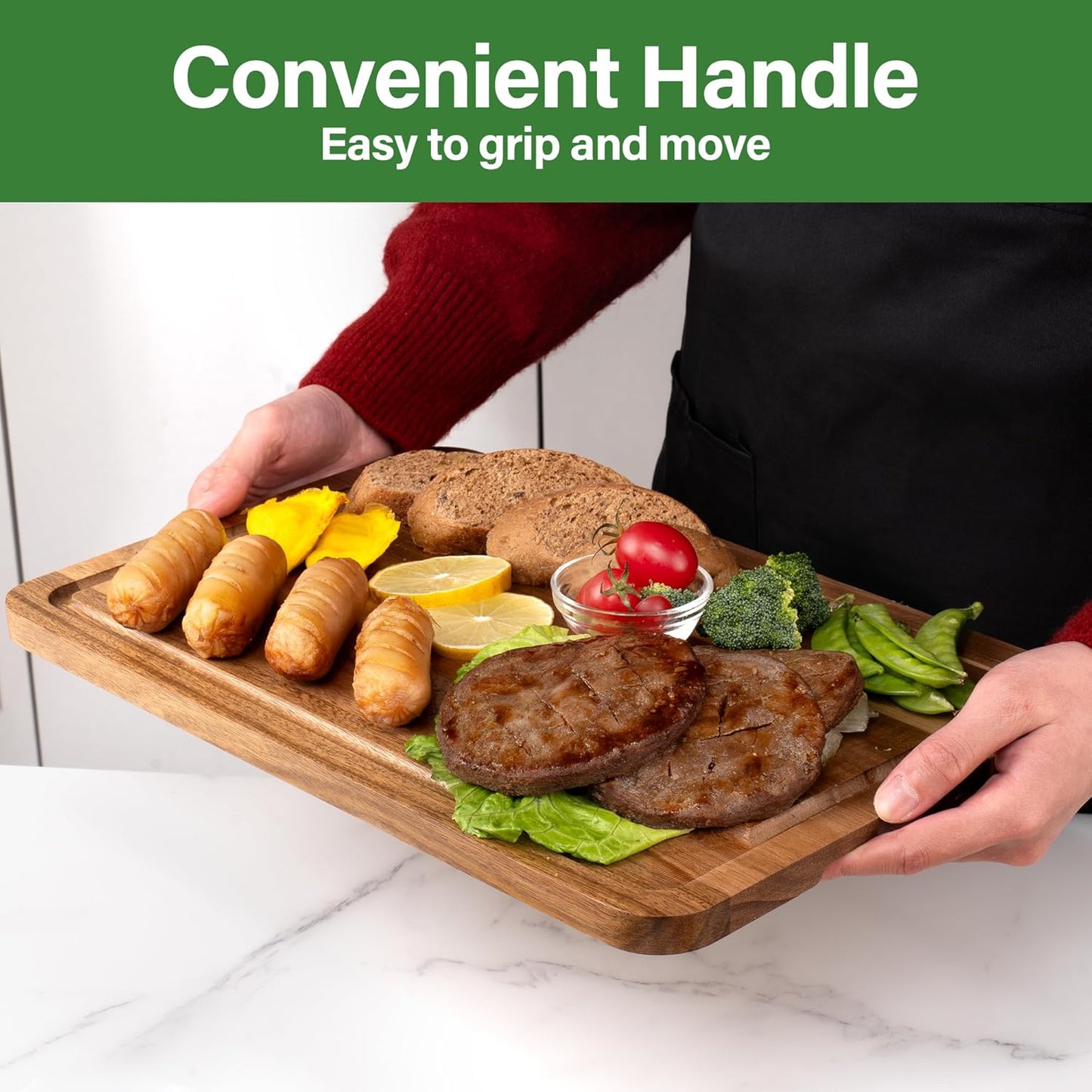Bamboo Cutting Board for Kitchen, Bamboo Cutting Board Set of 3 with Juice Groove, Double-Sided Chopping Board Serving Board with Hanging Hole for Meat, Vegetables and Cheese
