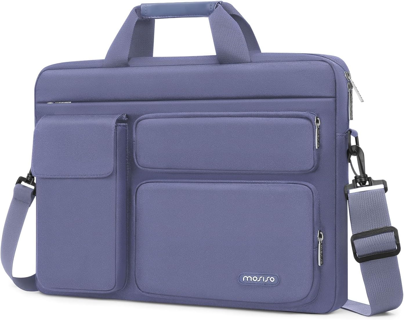 MOSISO Laptop Bag 16 inch, 15-15.6 inch Computer Shoulder Bag Compatible with MacBook Air 15 M4 M3 M2/Pro 16 M4 M3 M2 M1, Notebook &2 Raised&1 Flapover&1 Horizontal Pocket&Handle&Belt, Pink - PuriLite