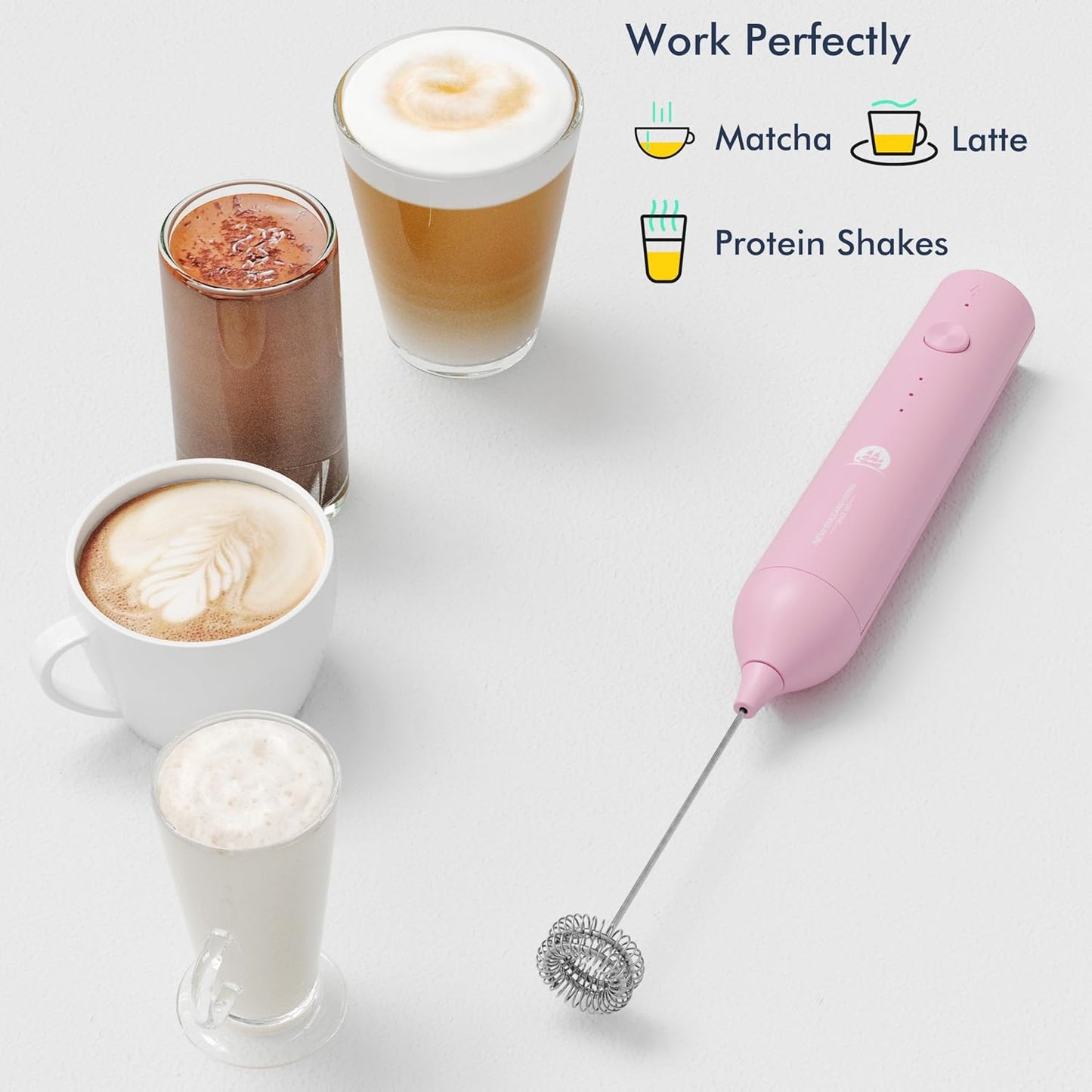 Powerful Milk Frother Handheld Foam Maker, Mini Whisk Drink Mixer for Coffee, Cappuccino, Latte, Matcha, Hot Chocolate, With Stand, Light Purple