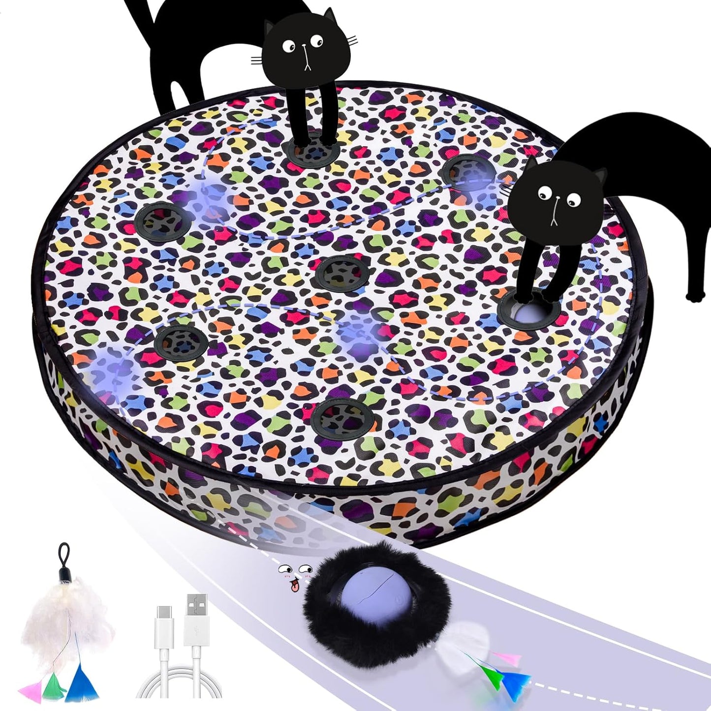 ORSDA Cat Toys Ball – Motion & Chirp-Activated Rolling Ball with 7-Hole Maze Pouch, Interactive Hide-and-Seek Indoor Cat Toy, Automatic Obstacle Avoidance, Purple - PuriLite