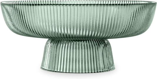 Green Tinted Glass Fruit Bowl, 10.2 Inch Decorative Fluted Glass Bowl for Fruit, Snacks, and Candy, Modern Table Centerpiece Dish - PuriLite