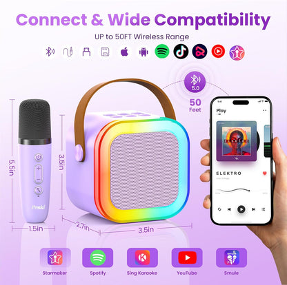 Karaoke Machine for Kids Adults, Portable Bluetooth Mini Karaoke Microphone Singing Speaker Karaoke Player with 2 Wireless Mic Toys for All Smartphones,Birthday, Family,Home Party (Purple)