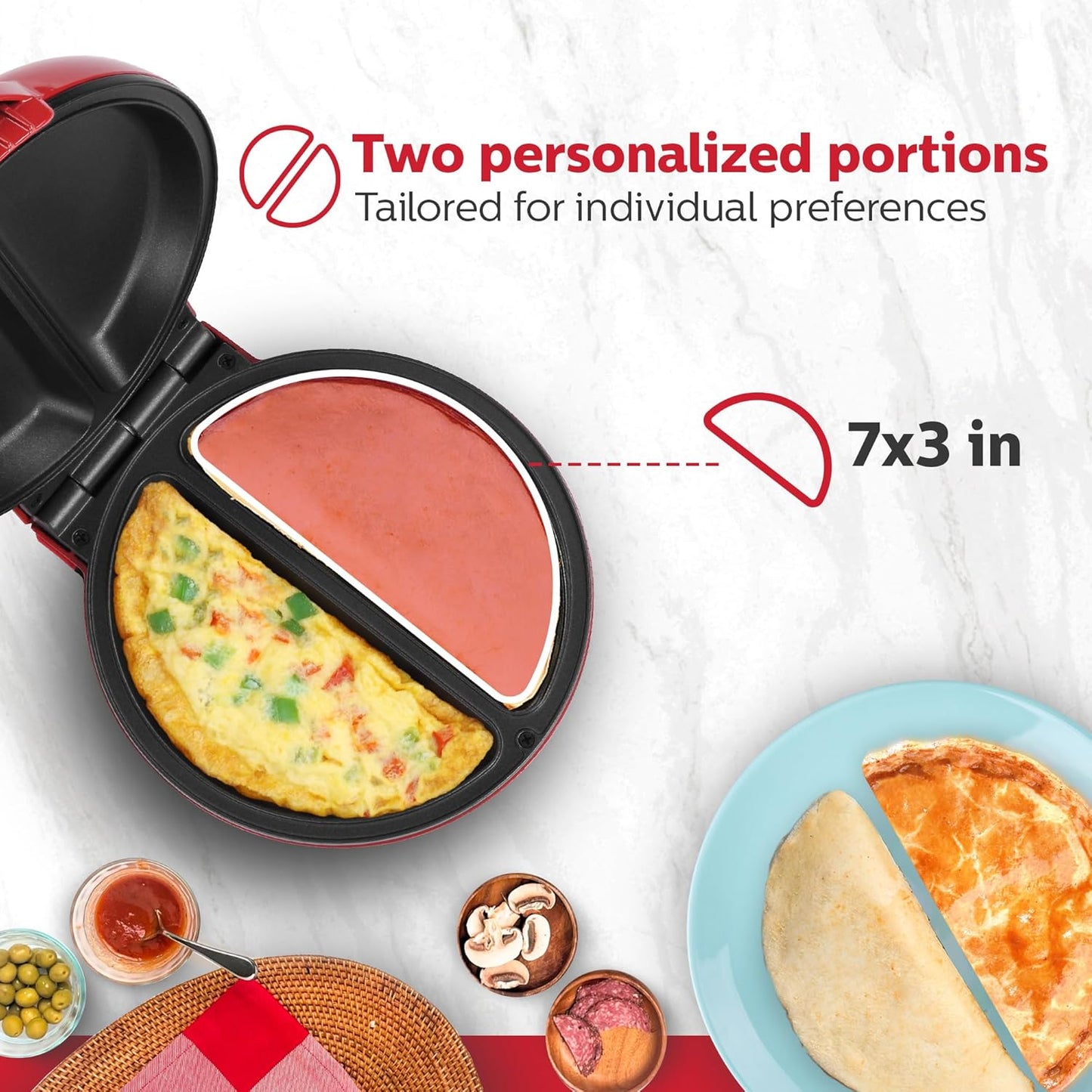 Holstein Housewares Non-Stick 6-Section Multi-Food Maker - Arepas, Mini Pancakes, Corncakes and More, 6-PC, Red/Black