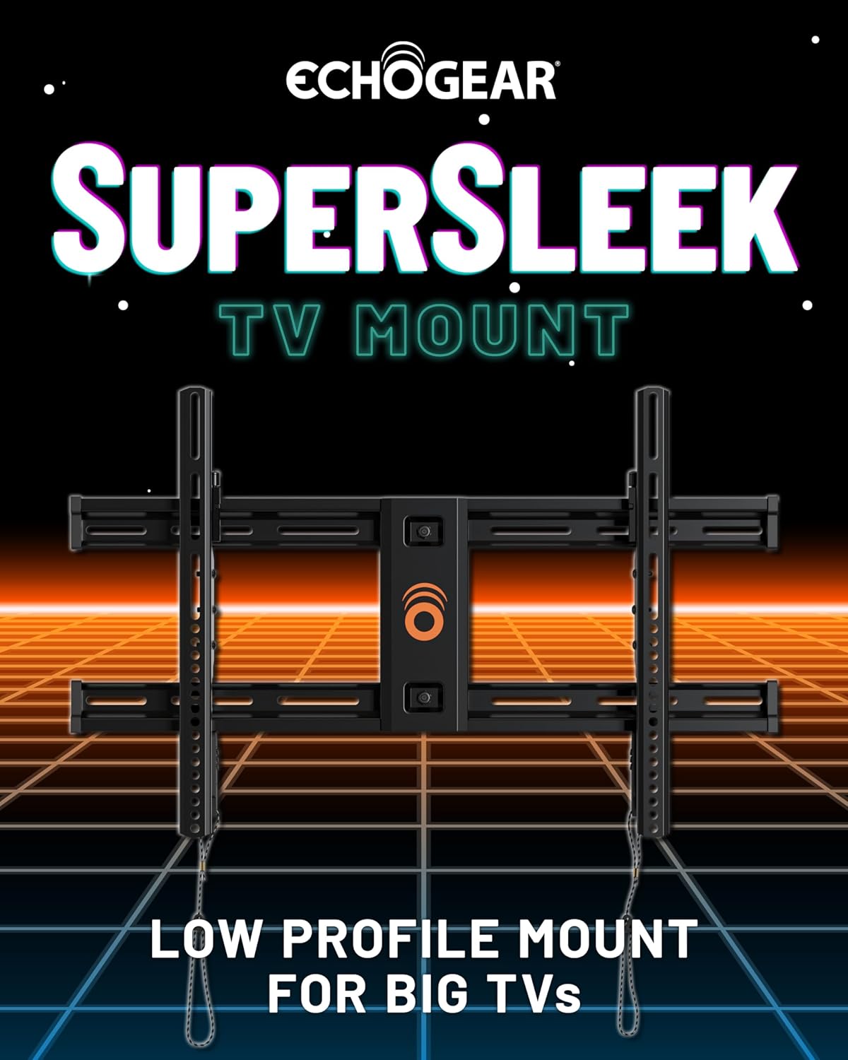 ECHOGEAR Wall Mount for TVs Up to 90" - Low Profile Design Holds Your TV Only 2.25" from The Wall - Fast Install with Template & You Can Level After Mounting - Pull Strings for Easy Cable Access