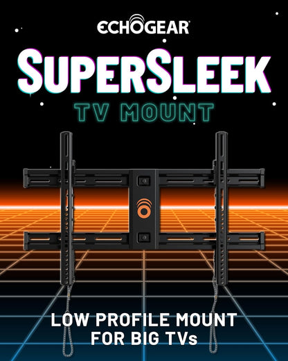 ECHOGEAR Wall Mount for TVs Up to 90" - Low Profile Design Holds Your TV Only 2.25" from The Wall - Fast Install with Template & You Can Level After Mounting - Pull Strings for Easy Cable Access