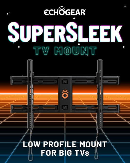 ECHOGEAR Wall Mount for TVs Up to 90" - Low Profile Design Holds Your TV Only 2.25" from The Wall - Fast Install with Template & You Can Level After Mounting - Pull Strings for Easy Cable Access - PuriLite