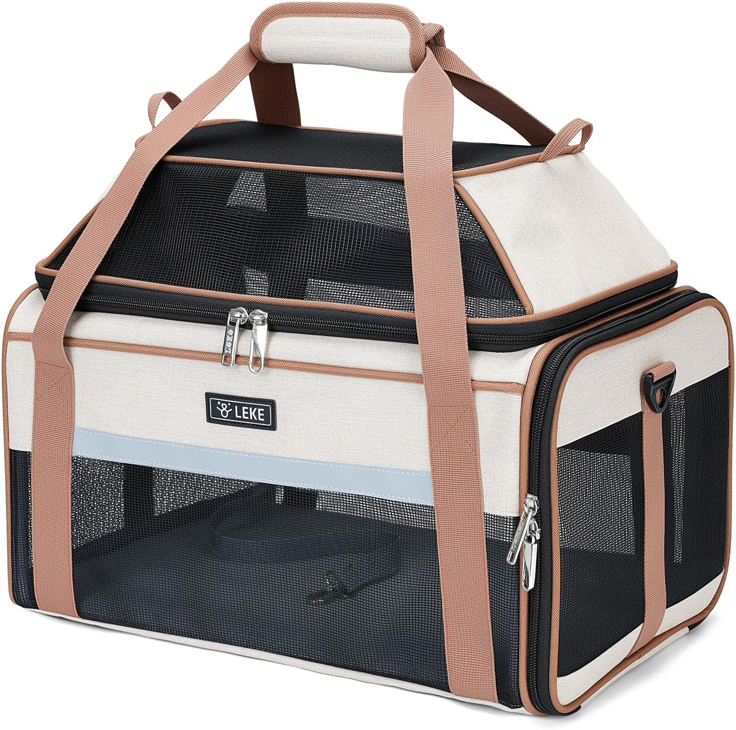 Lekereise Airline Approved Pet Carrier, Top-Expandable and Soft Sided Travel Cat Carrier for Small Cats & Dogs Up to 12lbs, 17x11x9.5 Inch, Black