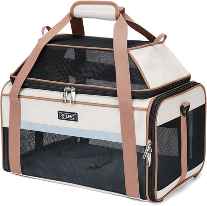 Lekereise Airline Approved Pet Carrier, Top-Expandable and Soft Sided Travel Cat Carrier for Small Cats & Dogs Up to 12lbs, 17x11x9.5 Inch, Black