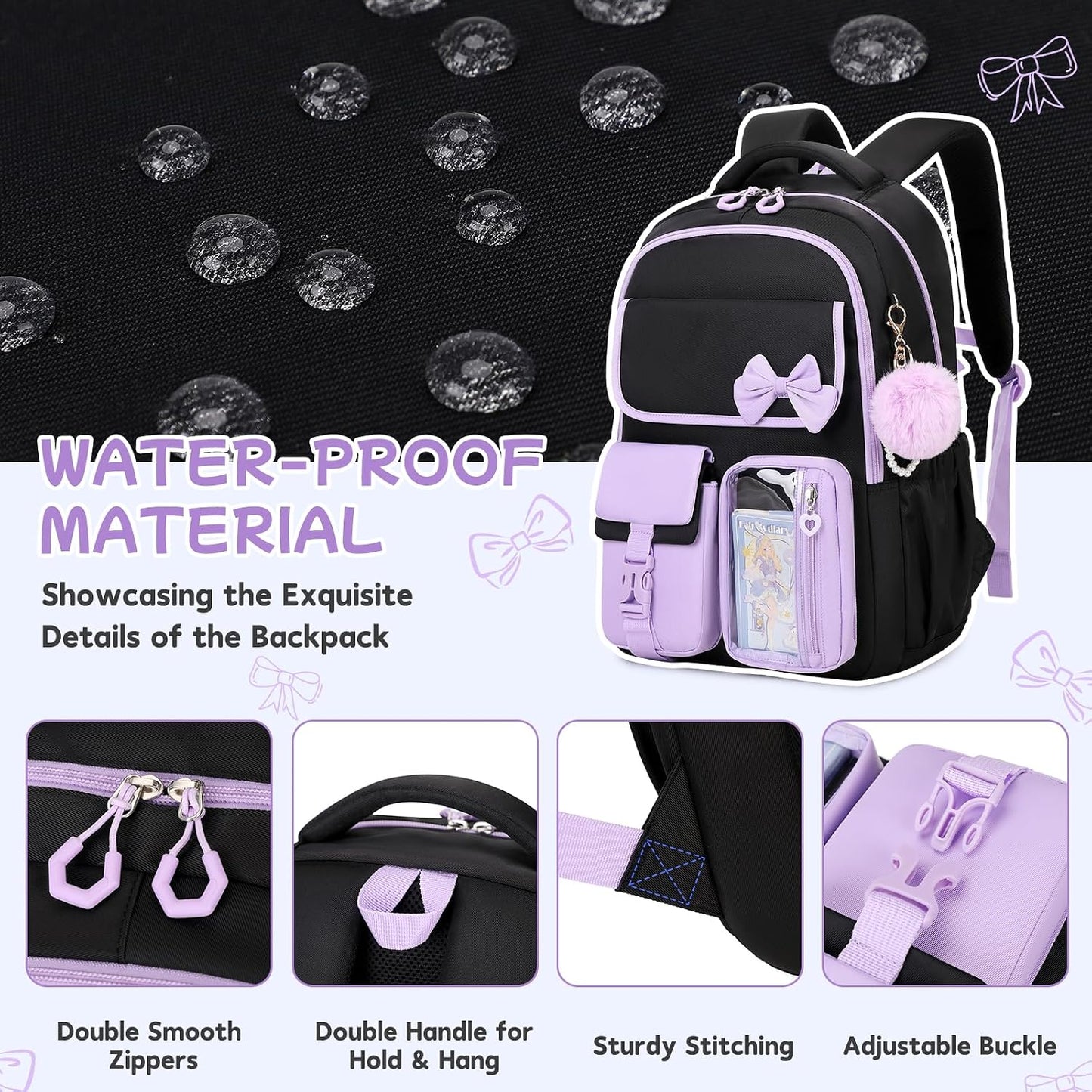Girls Backpack, School Backpack for Girls, Cute Bow Kids Bookbag for Grils Children Teens for Elementary