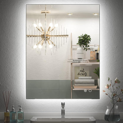 Keonjinn 40 x 32 Inch LED Bathroom Mirror with Acrylic, Backlit Mirror Anti-Fog, Lighted Bathroom Mirror for Wall, CRI90 High Definition Dimmable Large Makeup Mirror(Horizontal/Vertical)