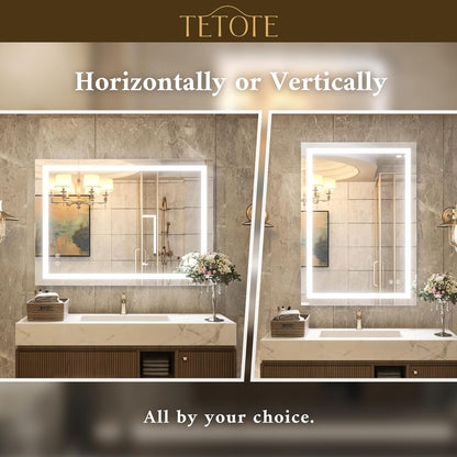TETOTE 36 x 28 Bathroom LED Mirror Bedroom LED Mirror Fashion Style Vanity Makeup Mirror Dimmable Anti-Fog Wall Mounted Birthday Gift Housewarming Gift Wedding Gift