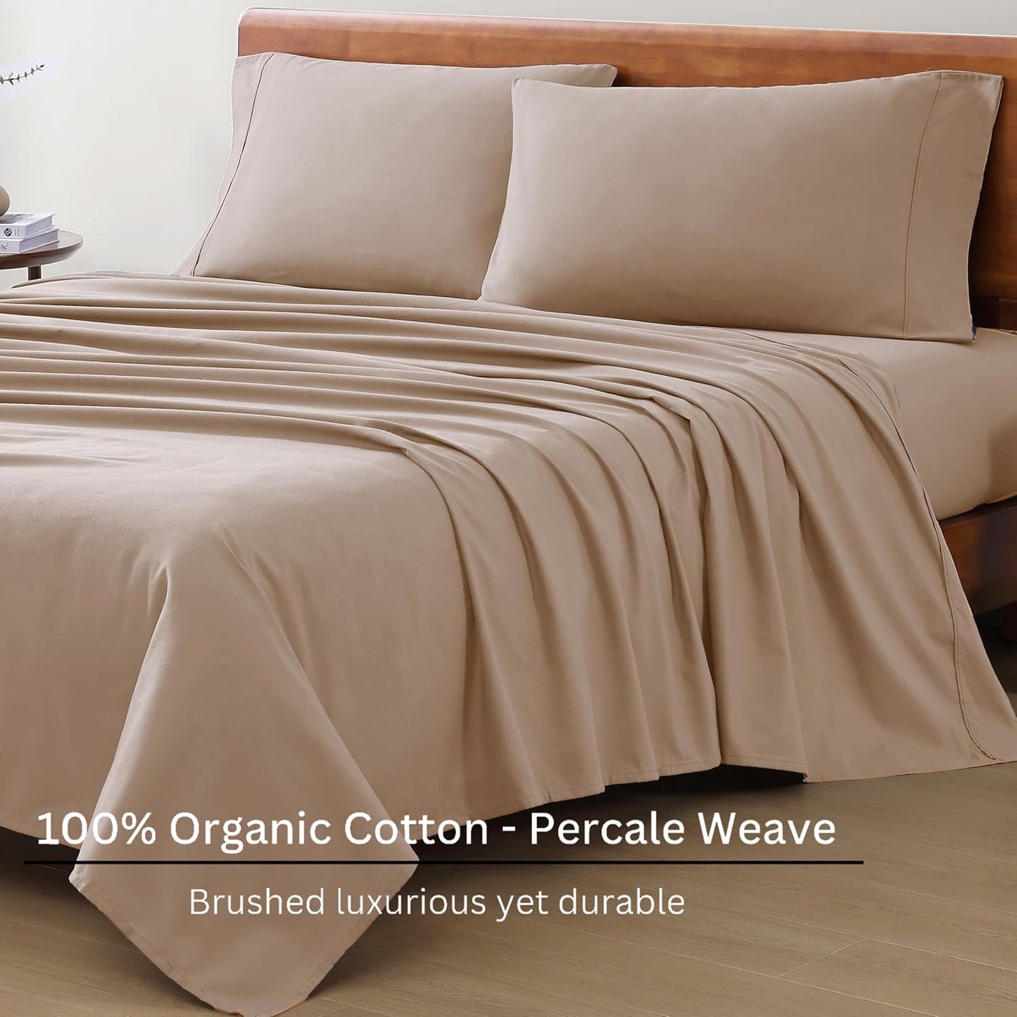 Lane Linen 100% Organic Cotton Queen Sheet Set, 4-Piece Percale Bed Sheets for Queen Bed - Soft, Breathable, Hypoallergenic, Deep Pocket Fits Mattress Up to 15" Deep, Hotel Quality Sheets - White