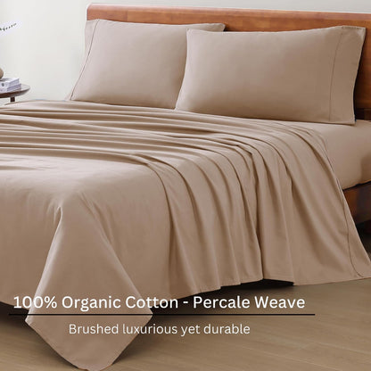 Lane Linen 100% Organic Cotton Queen Sheet Set, 4-Piece Percale Bed Sheets for Queen Bed - Soft, Breathable, Hypoallergenic, Deep Pocket Fits Mattress Up to 15" Deep, Hotel Quality Sheets - White