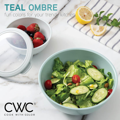 COOK WITH COLOR Mixing Bowls with TPR Lids - 12 Piece Plastic Nesting Bowls Set Includes 6 Prep Bowls and 6 Lids, Microwave Safe Mixing Bowl Set (Mint)