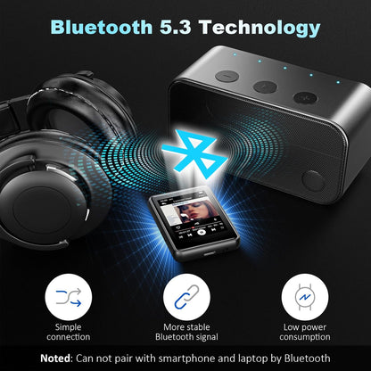 32GB MP3 Player with Bluetooth,Portable Digital Music MP3 MP4 Player for Music Lover with Voice Record FM Radio Alarm Stopwatch Built-in HD Speaker with 2.4'' Full Touch Screen and Super Light (Black)