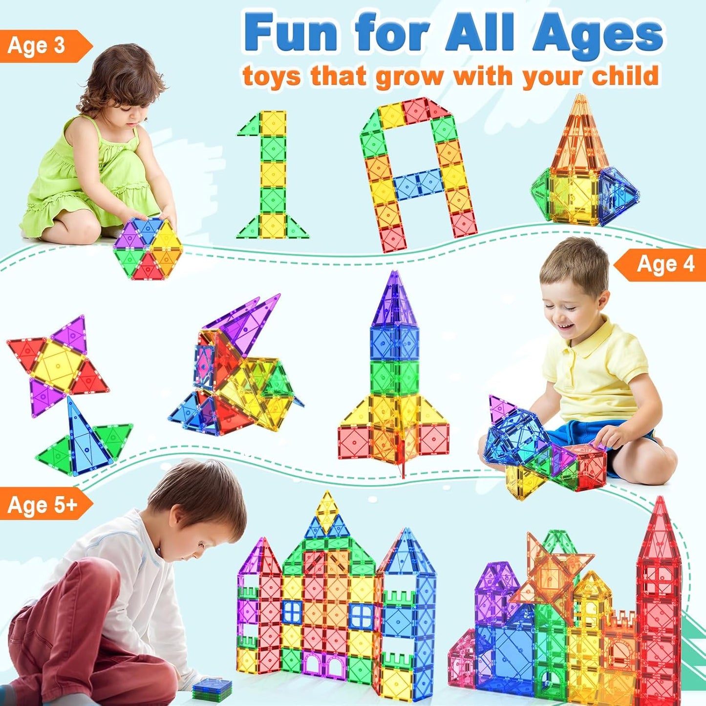 Magnetic Tiles Building Blocks 102pcs Advanced Set STEM Toys for 3+ Year Old Boys and Girls Montessori Toys Toddler Kids Activities Games Christmas New Year Gifts Classroom Must Haves School Supplies