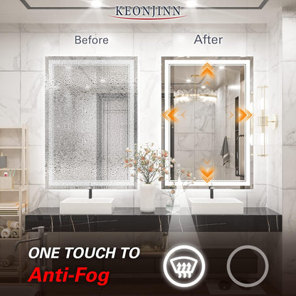 Keonjinn 40 x 24 Inch LED Mirror, Bathroom Mirror with Lights, LED Vanity Mirror, Wall Mounted Anti-Fog Dimmable Lighted Makeup Mirror for Bedroom, IP54 Waterproof (Horizontal/Vertical)