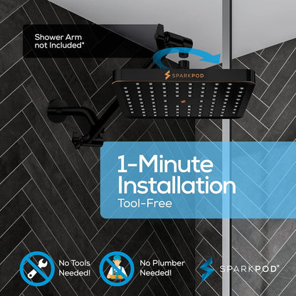 SparkPod Shower Head - High Pressure Rain - Premium Quality Luxury Design - 1-Min Install - Easy Clean Adjustable Replacement for Your Bathroom Shower Heads (Luxury Polished Chrome, 6 Inch Round)
