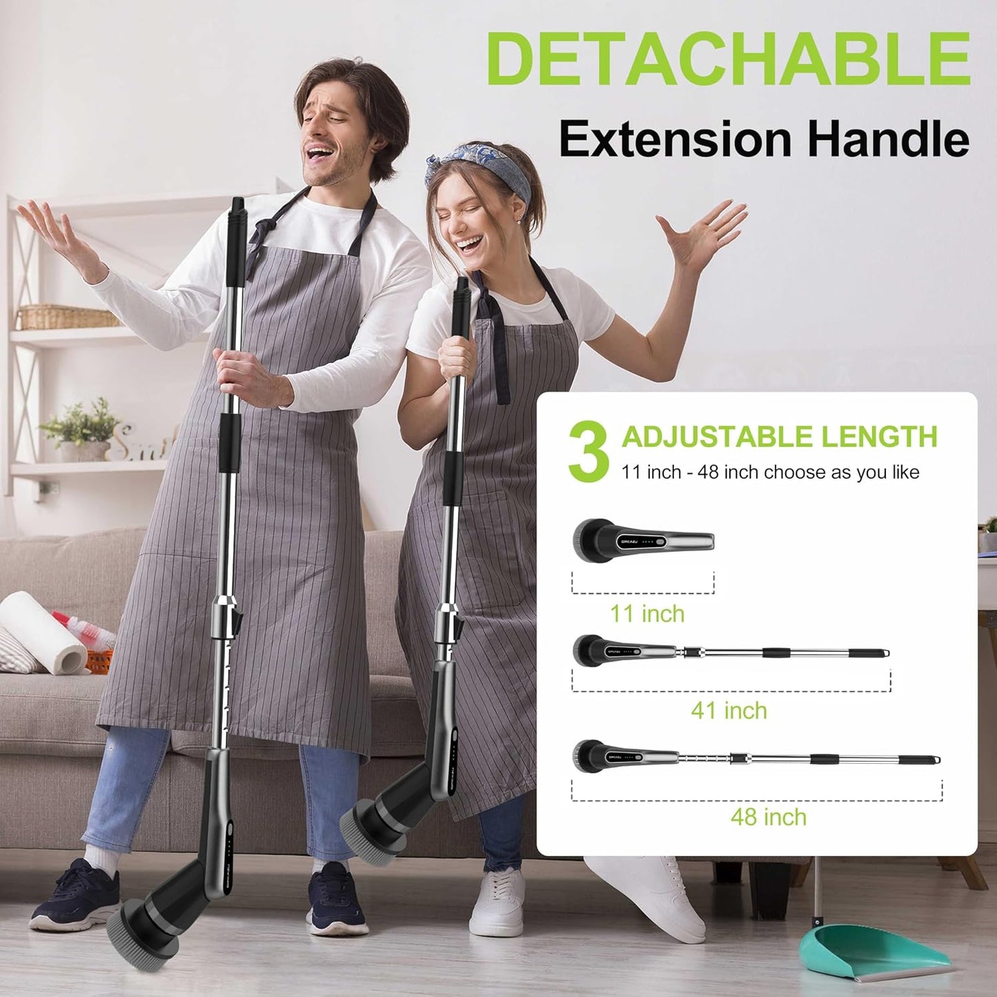 G2 Electric Spin Scrubber - Upgraded 10-in-1 IPX7 Waterproof Shower Cleaner Brush Retractable Handle & 2-Speed for Bathroom, Bathtub, Kitchen, Tile Floors