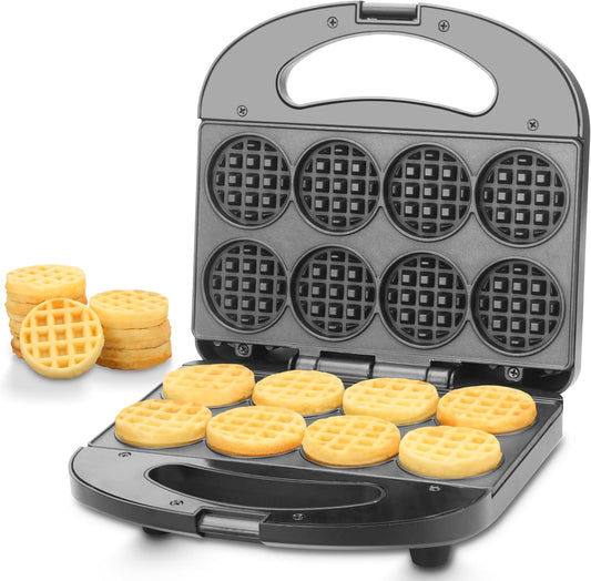 FineMade Mini Waffle Maker Machine, Small Waffle Bites Maker for Kids, Makes 8 x 2” Tiny Waffle Bites, Ideal for Breakfast, Snacks, Desserts and More