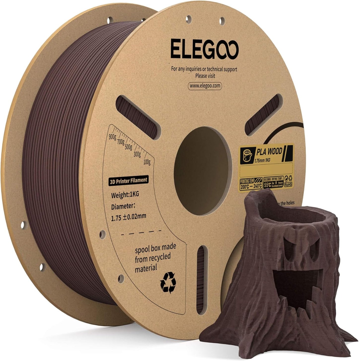 ELEGOO PLA Filament 1.75mm Black 1KG,3D Printer Filament Dimensional Accuracy +/- 0.02mm,1kg Cardboard Spool(2.2lbs) 3D Printing Filament Fits for Most FDM 3D Printers