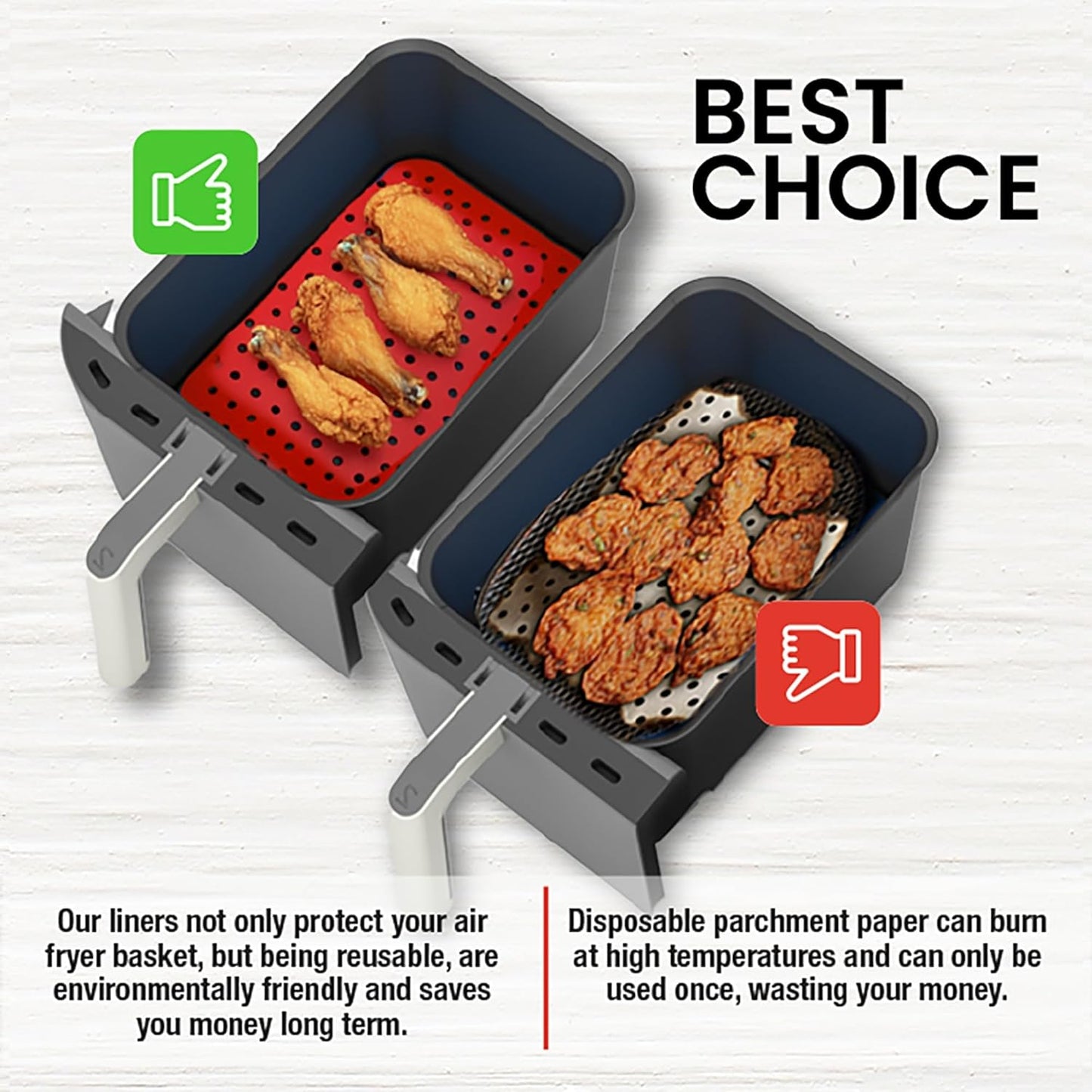 Collapsible Silicone Air Fryer Basket Liners Pot - AirFryer Liners Reusable Bowls for 5 Quart or Bigger - Air Fryer Accessories 2 Pack - Round Silicone Liners (Red & Black)