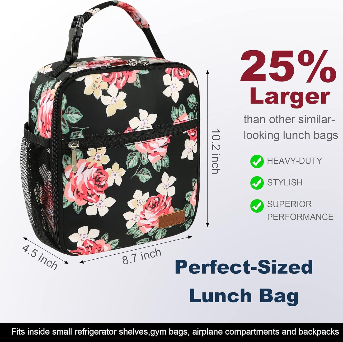 Lunch Box for Men Women Adults Small Lunch Bag for Office Work Picnic - Reusable Portable Lunchbox, Black