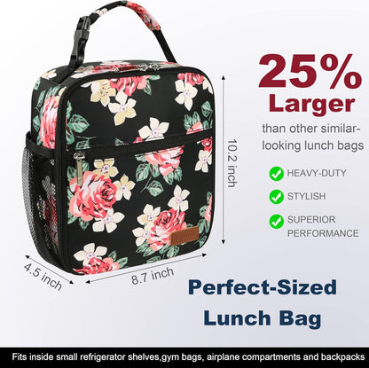 Lunch Box for Men Women Adults Small Lunch Bag for Office Work Picnic - Reusable Portable Lunchbox, Black