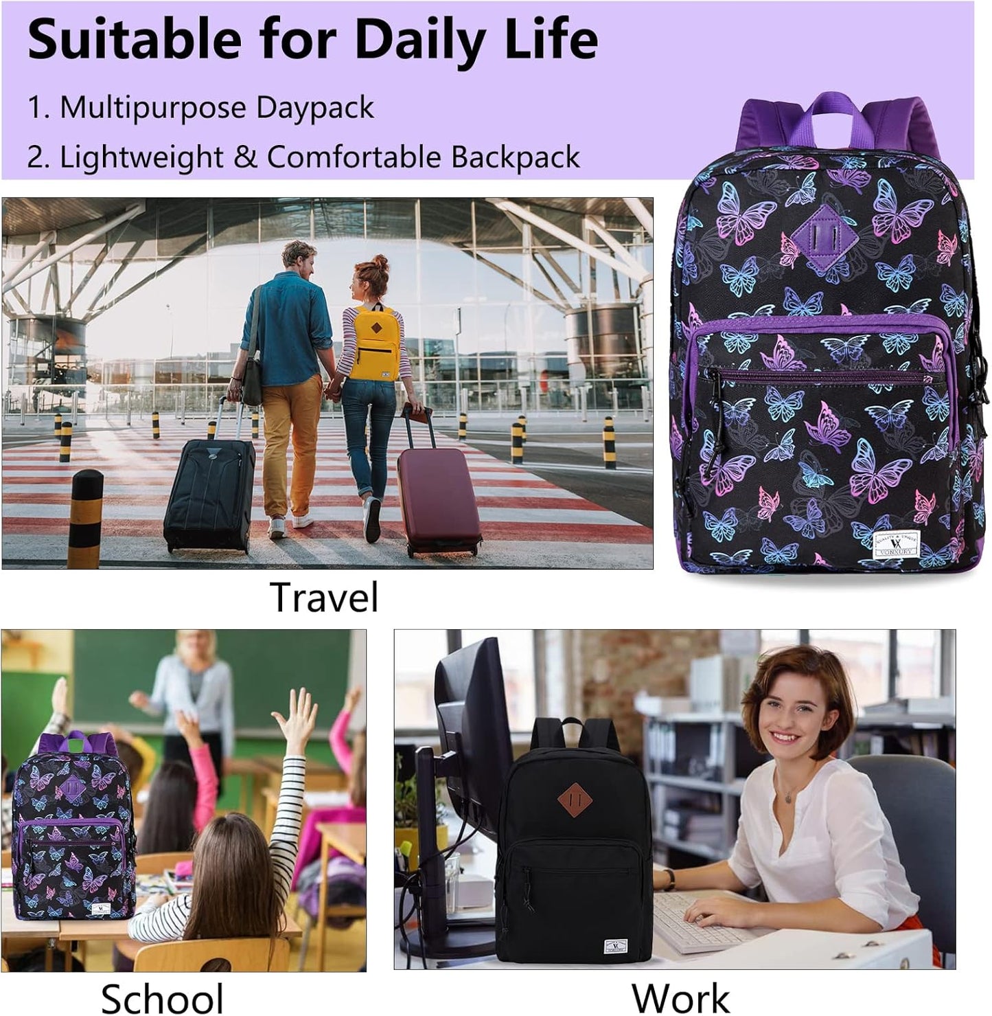 School Backpack for Kids,Lightweight Water Resistant Work Travel Backpack for Women Men Teens VONXURY