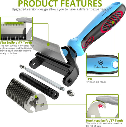 Spring Blossoms-2 in 1 Professional Grooming Rake for Cats & Dogs-Dematting Comb for Easy Mats & Tangles Removing,Pet Brush Safe No More Nasty Shedding and Flying Hair (Orange)