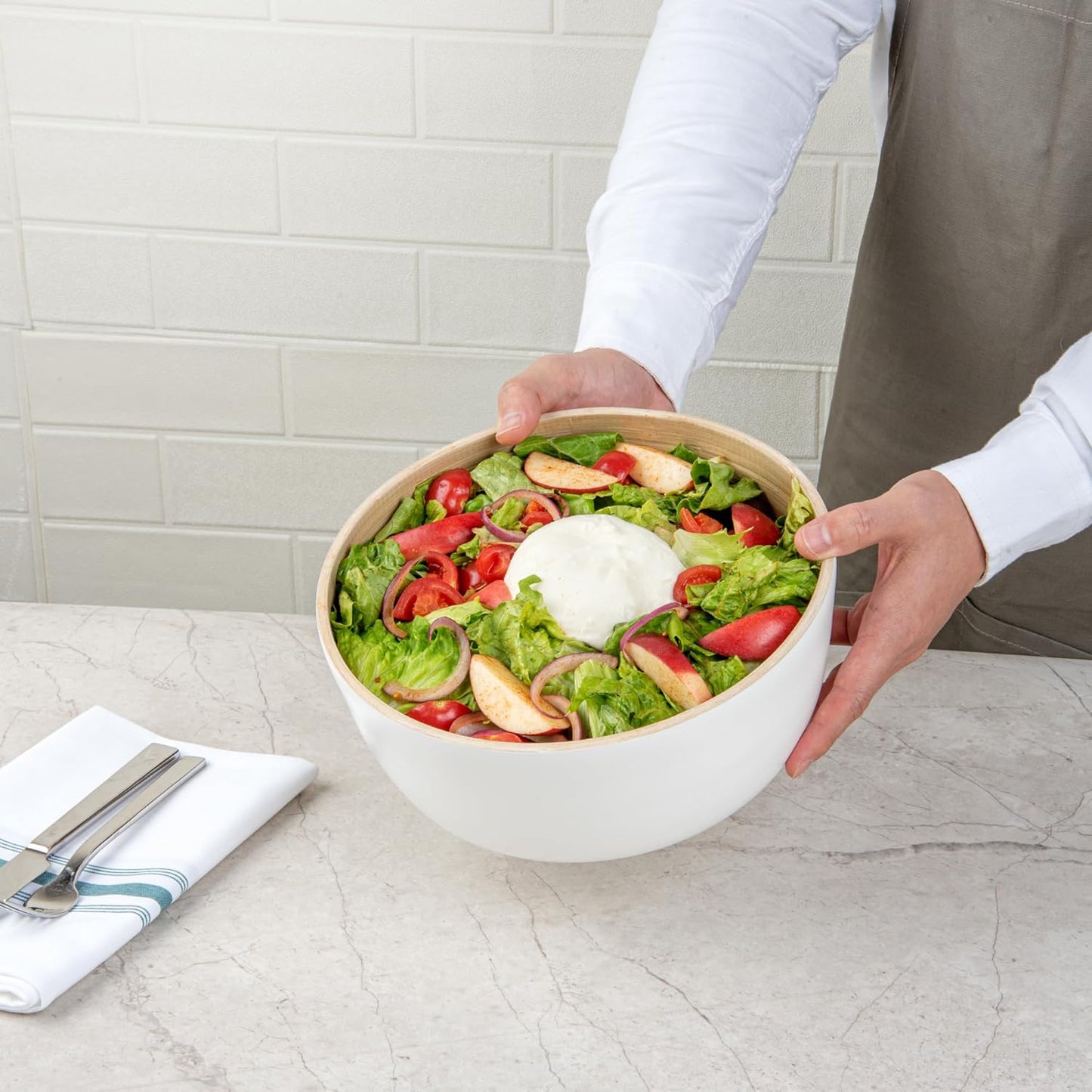 Restaurantware-Bambuddha 15 Ounce Small Salad Bowl, 1 Heavy-Duty Round Salad Bowl - Sustainable, Reusable, Black Bamboo Serving Dish, for Serving Salads, Fruits, and Appetizers