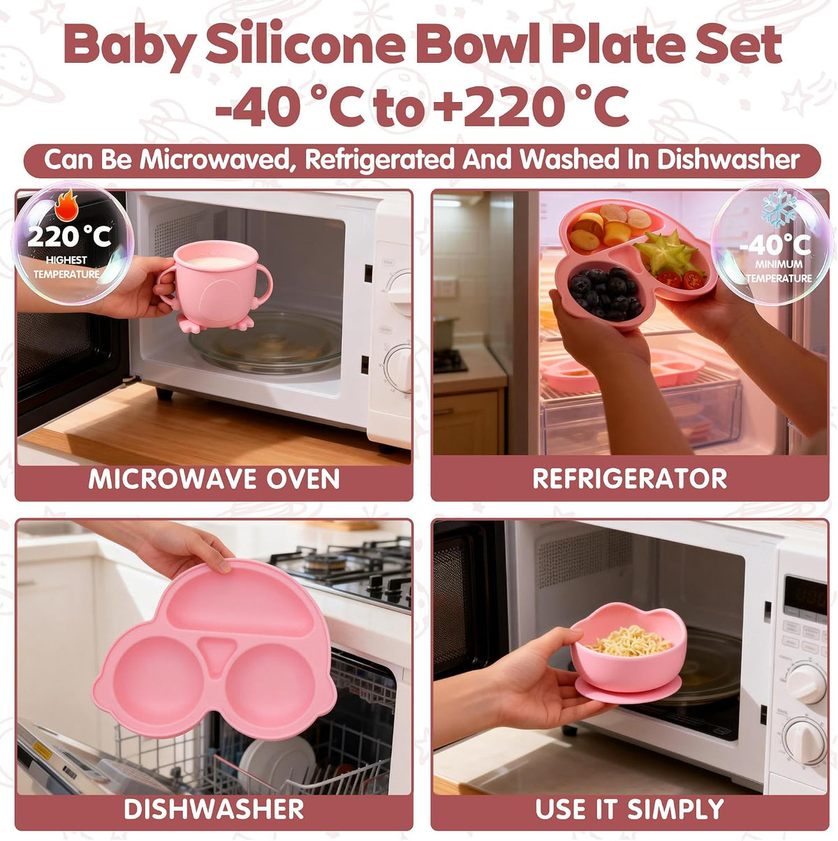 Silicone Baby Feeding Set,Miicasa Baby Led Weaning Supplies Kit With Suction Bowl & Car Plate, Bib, Spoon, Fork, Cup - Food-Grade Silicone, Dishwasher-Safe, No BPAs - For 3+ Months