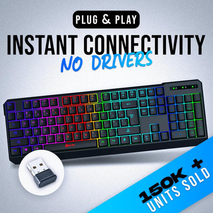 KLIM  Chroma Wireless Gaming Keyboard RGB New - Long-Lasting Rechargeable Battery - Quick and Quiet Typing - Water Resistant Backlit Wireless Keyboard for PC PS5 PS4 Mac - Black