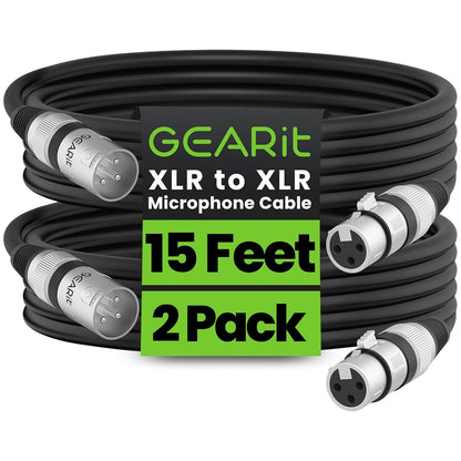 GEARit XLR Male to Female Microphone Cable (10 Feet, 6-Pack) 3-Pin Balanced Shielded Mixer, Recording Studio, Podcast - Black