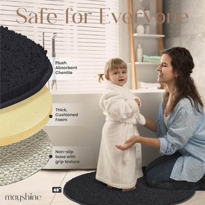 Soft Plush Chenille Bathroom Rug, Absorbent Microfiber Bath Mat, Machine Washable, Non-Slip Grip, Quick-Dry, Thick Shag Carpet Great for Bath, Shower Floor, Bedroom, or Door Mat (Beige, 17x24)