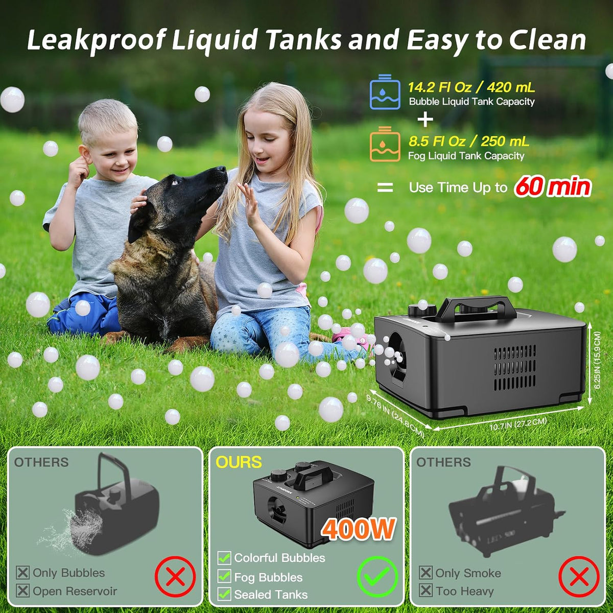 Wisdomlit Fog Bubble Machine, 2-in-1 No-Spill Smoke Bubble Machine (Black)