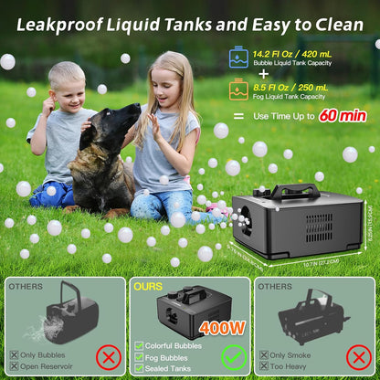 Wisdomlit Fog Bubble Machine, 2-in-1 No-Spill Smoke Bubble Machine (Black)